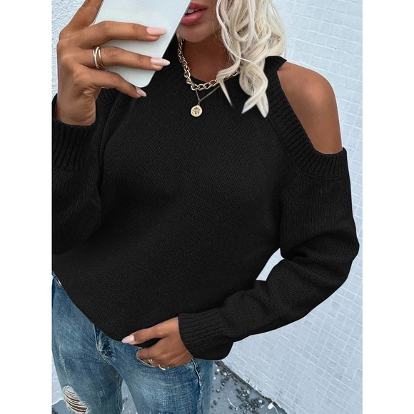 Cold Shoulder cut out knit Sweater gray - Picture 8 of 10